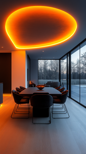 Modern Dining Room with Black Table and Chairs