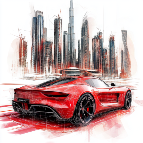 Modern Dubai Theme: Red and White Sports Car