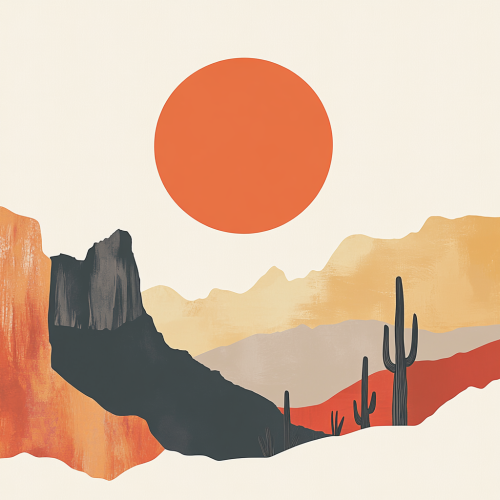 Modern Graphic Design Sunset Desert Collage Art