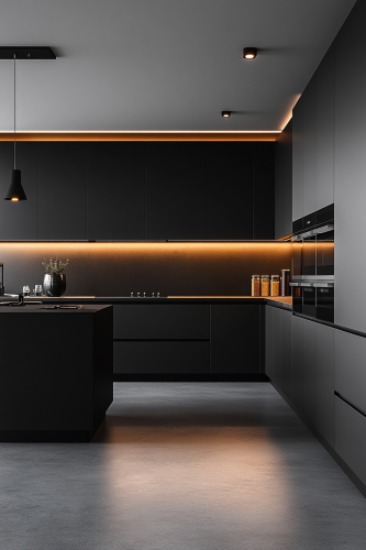 Modern Minimalist Kitchen Interior with Sleek Cabinetry