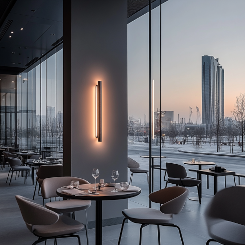 Modern indoor wall lights against dark night sky