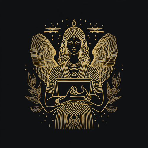 Modern logo of goddess Demeter with tech tools. Modern logo of goddess Demeter with tech tools.