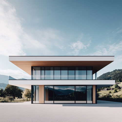 Modern two-level building in peaceful Swiss countryside