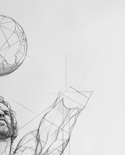 Monochrome tattoo sketch of Atlas holding Earth globe
