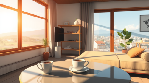 Morning Coffee View in a Modern Anime House
