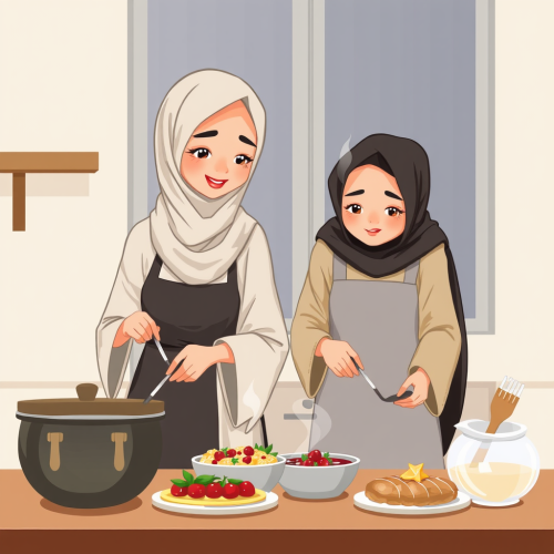 Mother and Daughter Cooking and Decorating Food Together Mother and Daughter Cooking and Decorating Food Together