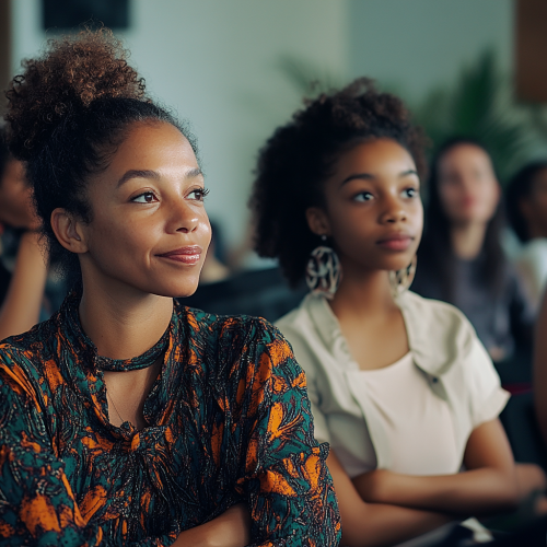 Mother and daughter celebrate menarche at workshop.