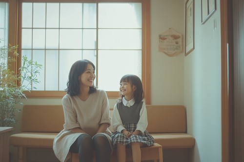 Mother and daughter in modern, cozy Western home.
