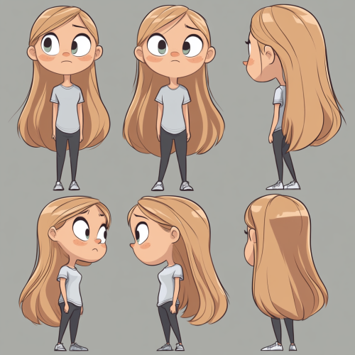Mum with long hair in The Powerpuff Girls-style poses.