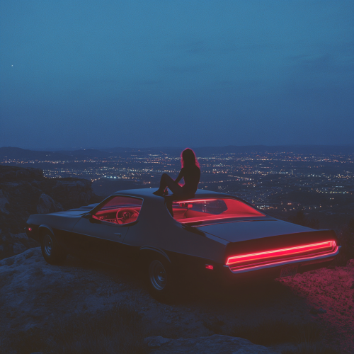 Muscle Car at Night: Woman's Dreamy View