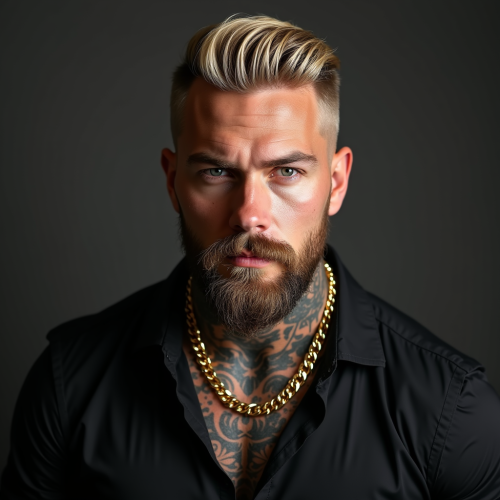 Muscular American Man with Blond Hair and Tattoos