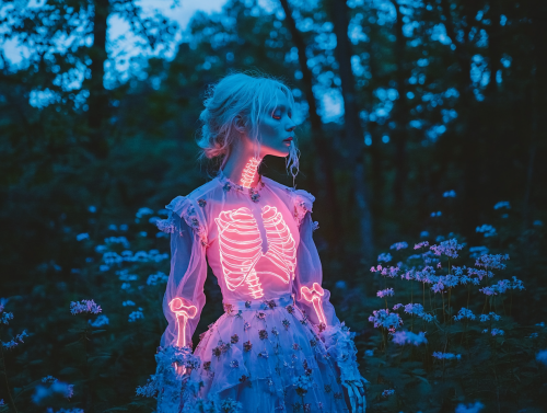 Mysterious Albino Woman with Glowing Skeleton