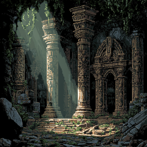 Mysterious Ancient Temple Scene in Classic RPG Style