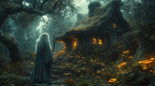 Mysterious Baba Yaga in Enchanted Forest Hut Mysterious Baba Yaga in Enchanted Forest Hut