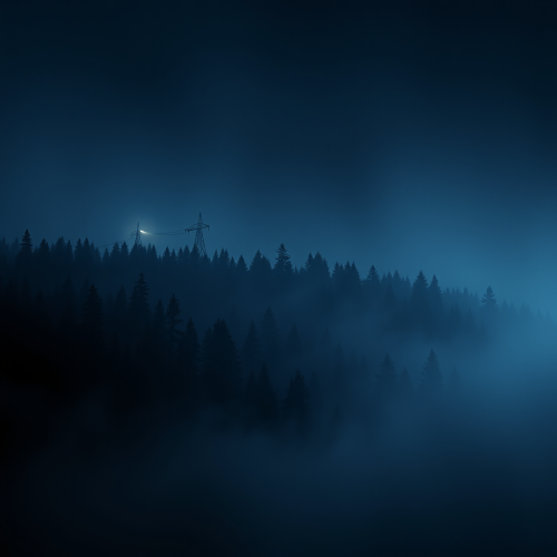 Mysterious Stranger Things forest landscape at night.
