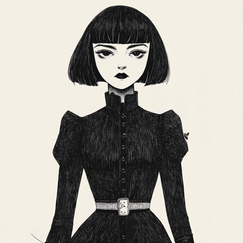 Mysterious Woman in Dark Gothic Attire Illustration