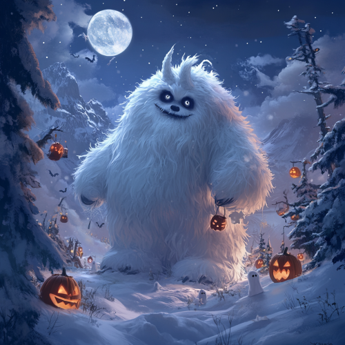 Mysterious Yeti's Halloween Night on Snowy Mountain