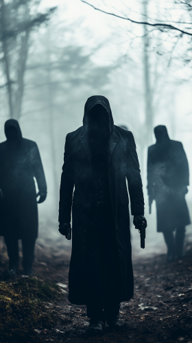 Mysterious men in black with no faces creeping