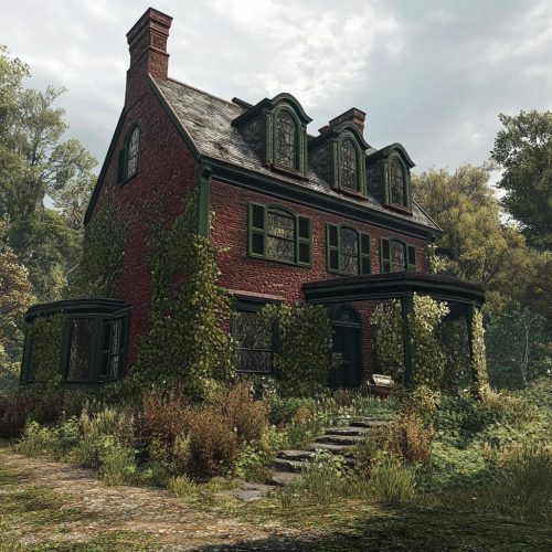 Mysterious old house in New England forest