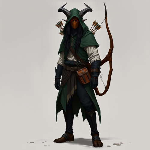 Mysterious tall ranger with wooden mask in robe.