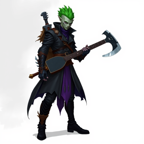 Mysterious warlock with green mohawk and gauntlets.