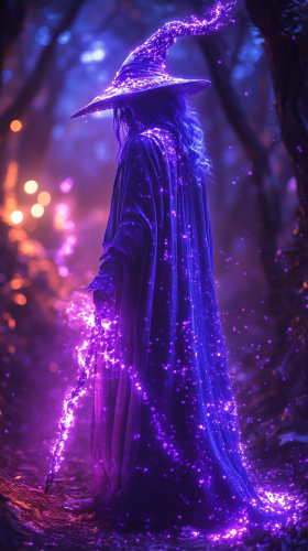 Mystical Purple Witch in Enchanted Forest