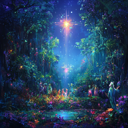 Mythical journey in forest seeking bright star Mythical journey in forest seeking bright star
