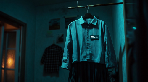 Name tag says 'Miracle' on Korean school uniform hanging.