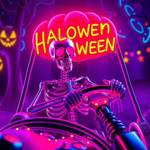 Neon Skeleton Hotrod Fantasy 3D Image