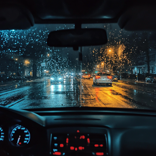 Night view from inside car with enhanced vision.