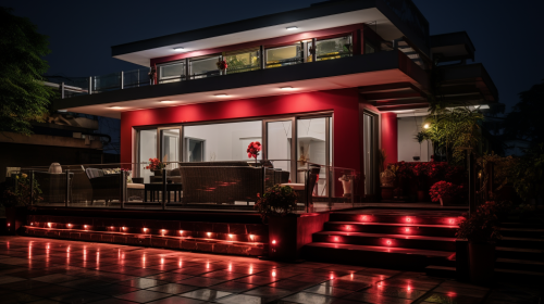 Night view of a beautiful red home during Diwali