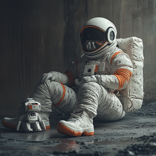 Nike Spacesuit Cosmonaut with Robot Dog on Moon