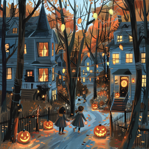 Nina and Maya excitedly explore Halloween-decorated neighborhood Nina and Maya excitedly explore Halloween-decorated neighborhood