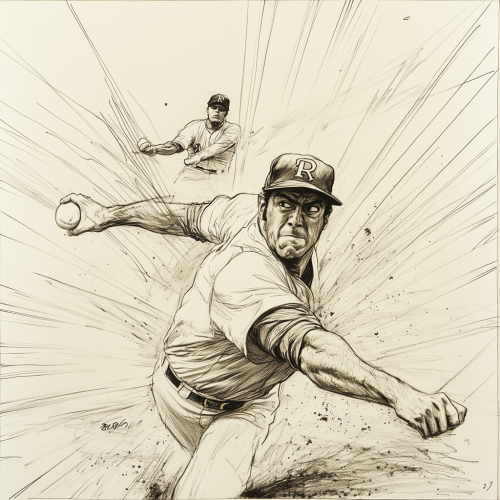 Nolan Ryan's intense pitch as batter misses swing.