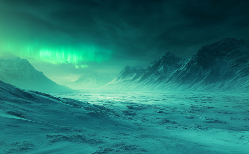 Northern Lights dance over snowy Arctic mountains