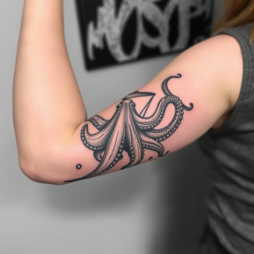 Octopus Arm Tattoo Enveloping a Ship