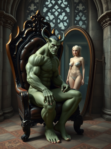 Orc Woman in Castle Reflects Human in Apartment