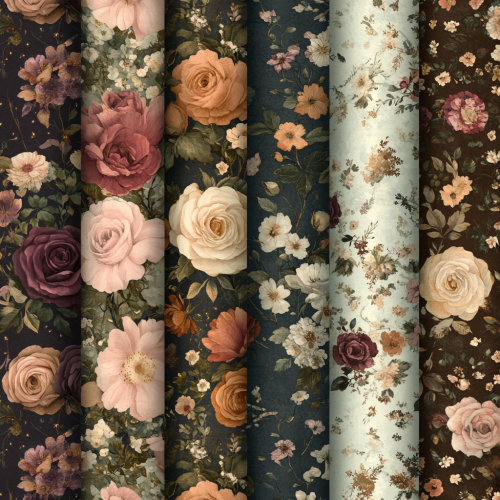 Ornate Floral Pattern in Soft Pastels and Deep Tones