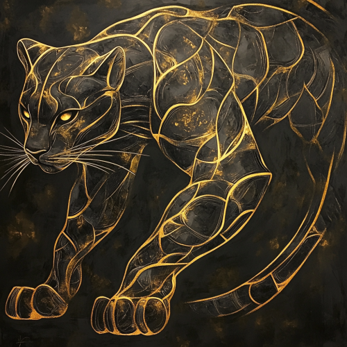 Painting of a panther in dark academia style.