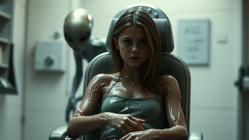 Paranoid Teen and Scary Alien in Horror Lab