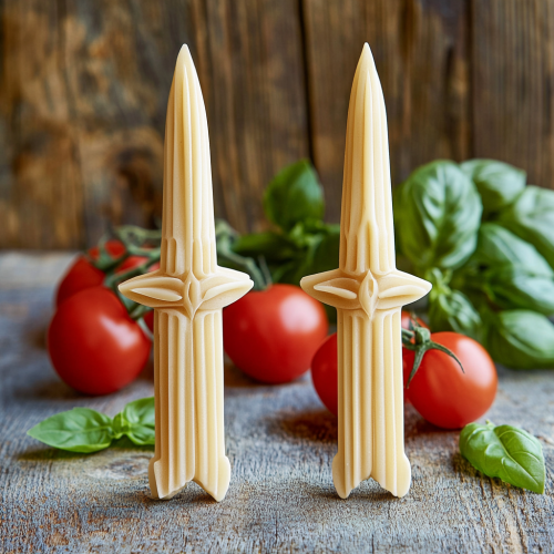 Pasta Knives with Tomato and Basil Background