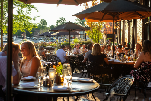 People having fun while eating at a restaurant