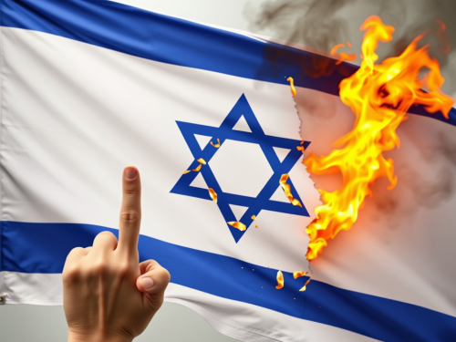Person Disrespectfully Burning the Israeli Flag