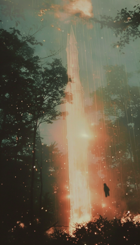 Person falling from burning tower with golden crown.