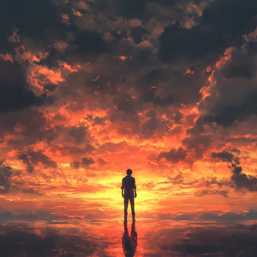 Person standing at dawn with determination and hope.