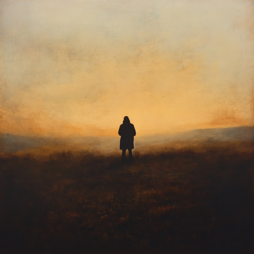 Person stands alone in field at dawn, strong.