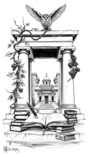 Personal library book stamp with owl and vines