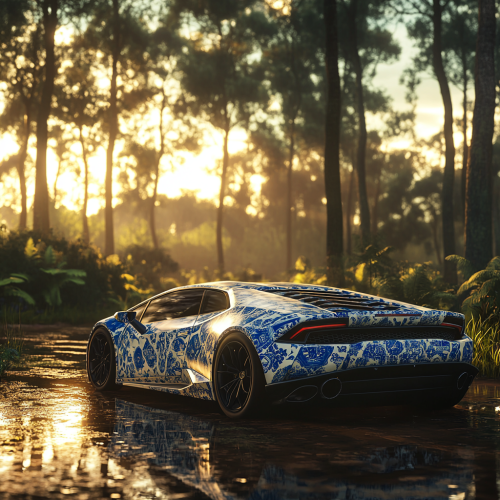 Photo of Lamborghini Huracan in forest with tile design.