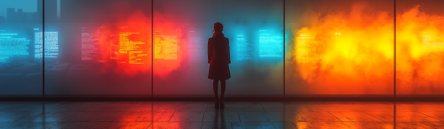 Photograph of person in mirror with data around it.