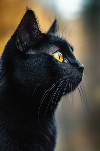 Photorealistic elegant side view of a black cat.